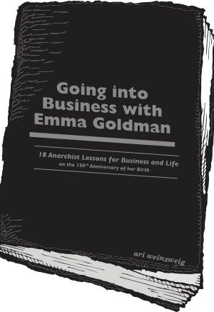 Black pamphlet with Silver Printed Going into Business with Emma Goldman