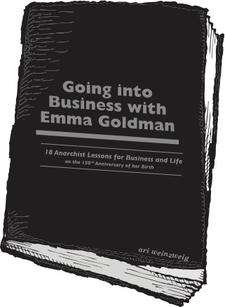 Black pamphlet with Silver Printed Going into Business with Emma Goldman