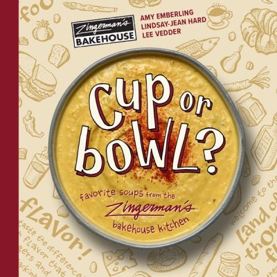 Zingerman's Bakehouse logo with the title cup or bowl playfully positioned over a bowl of soup